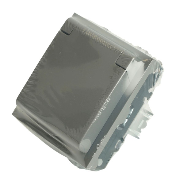 Розетка 1-местная с крышкой с защ. штор, STEKKER, с/з, 250В, 16А, серия Эмили, RST16-5112-10, платиново-серый, soft touch 49959