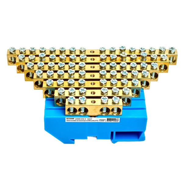 Шина"N" на изоляторе Stekker 8*12 на DIN-рейку 4 вывода, синий, LD555-812-4 49537