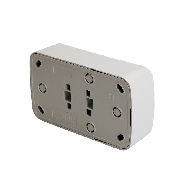 Розетка накладная 2-местная б/з Stekker, PST10-502-20, пластик АВS, 250В, 16А, IP20 Basic, белый 50075