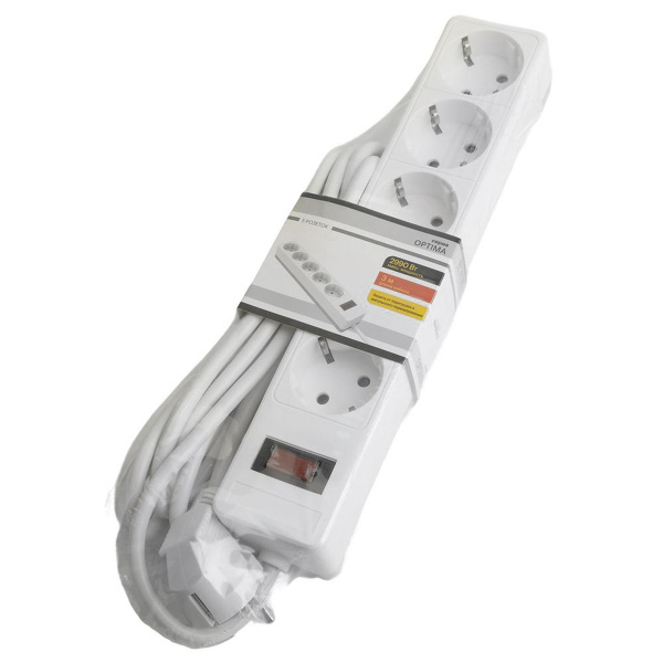 Сетевой фильтр 5-местный с/з Stekker HM20-51-03 3x1мм2, 3 м, серия Optima, белый 50093