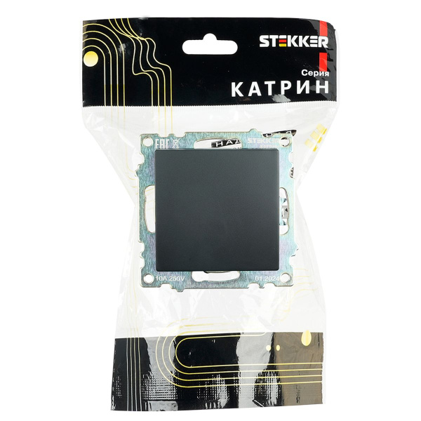 Переключатель одноклавишный Stekker Катрин черный GLS10-7105-05 39604