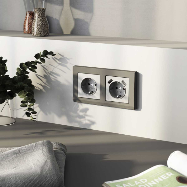 Розетка Werkel с заземлением и шторками серебряный матовый W1171165 4690389195587