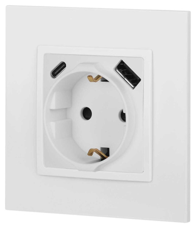 Розетка ЭРА Elegance 14-4108-01М 2P+E 16A-250В со шторками с USB type-A+C 5В-3А белый матовый Б0067710