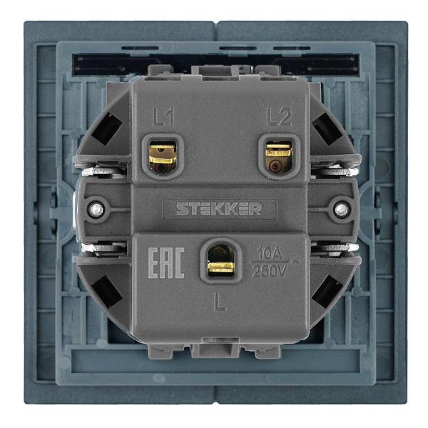 Выключатель 2-клавишный c индикатором (механизм), Stekker, 250В, 10А Мия, RSW10-3102-05, черный бархат 50446
