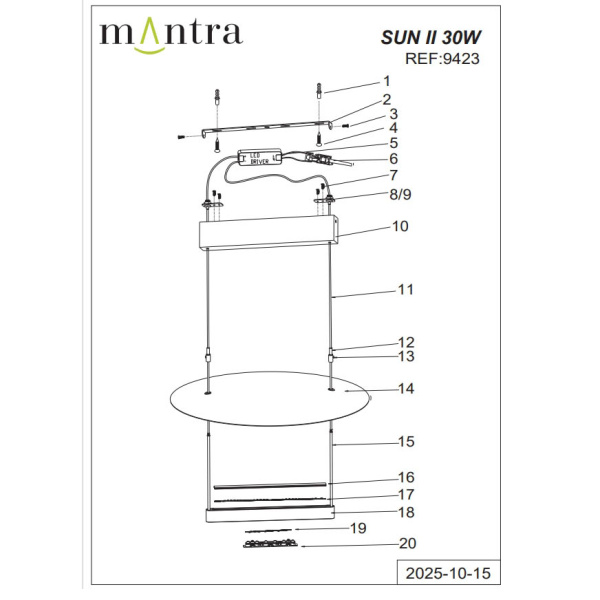 Подвесная люстра Mantra Sun Ii 9423