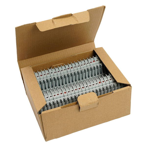 Зажим пружинный Stekker, 2-проводной проходной 4,0 мм² (JXB ST 4) с размыкателем и предохранителем с индикатором, LD552-1-01, серый 50189