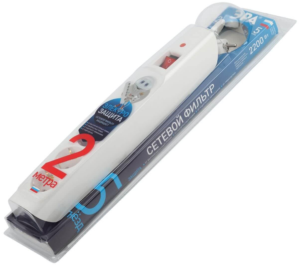 Сетевой фильтр ЭРА 5гн 2м с/з SFX-5es-2m-W Б0044019