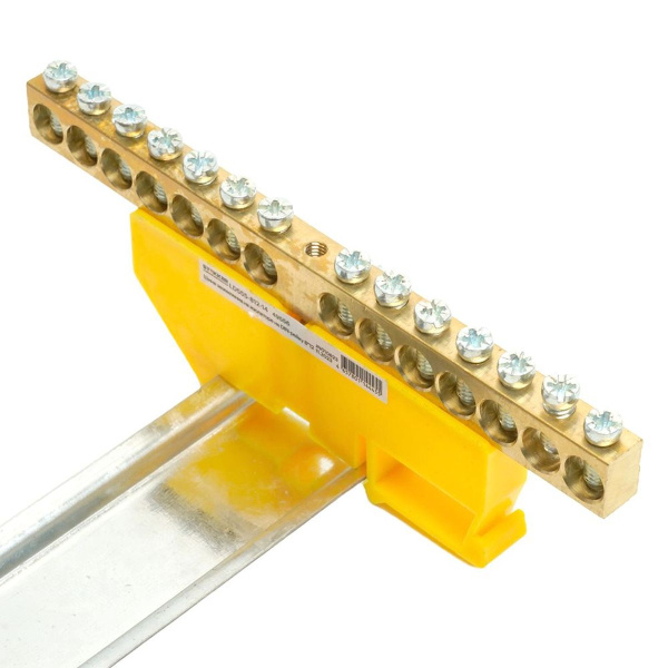 Шина "PE" Stekker на изоляторе 8*12 на DIN-рейку 14 выводов, желтый, LD555-812-14 49556