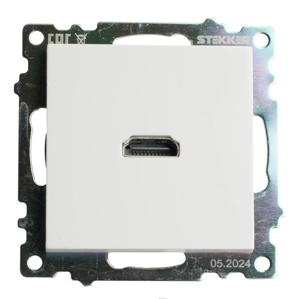 Розетка HDMI 2.1, Type A  (механизм), STEKKER GLS00-7118-01, серия Катрин, белый 50058