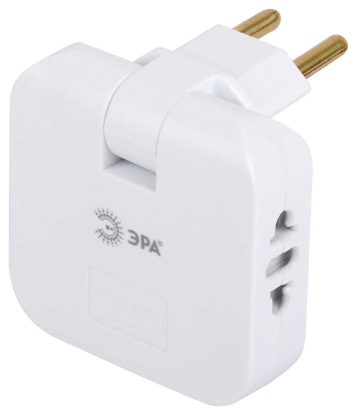 Разветвитель электрический ЭРА SPF-2-FL-USB поворотный на 2 розетки + 2USB 10А белый Б0069089