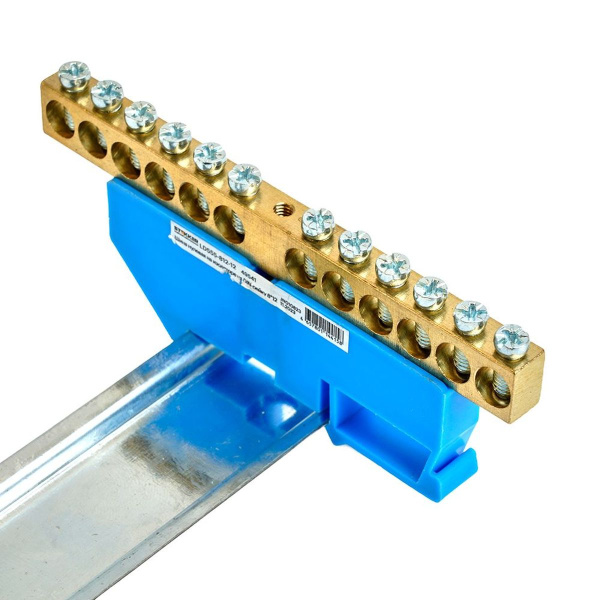 Шина"N" на изоляторе Stekker 8*12 на DIN-рейку 12 выводов, синий, LD555-812-12 49541