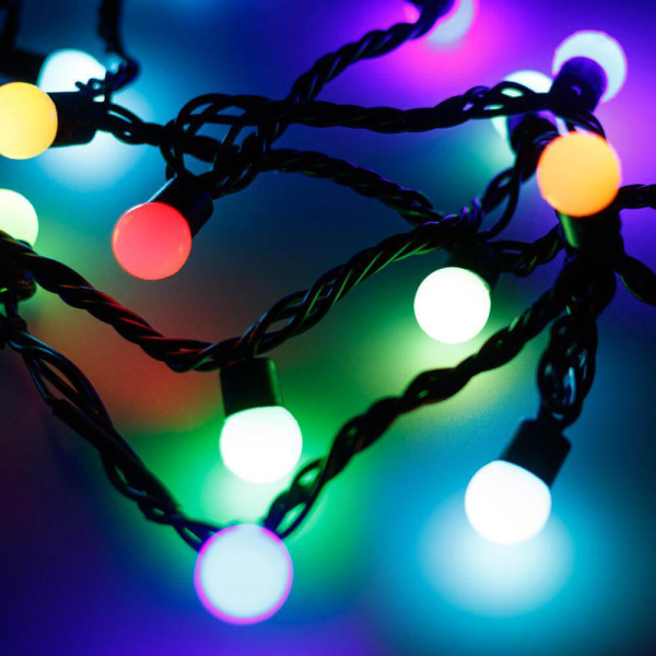 Уличная светодиодная гирлянда Ardecoled шарики 230V разноцветный ARD-Ball-Pro-D17.5-20000-Black-200Led RGB 025593