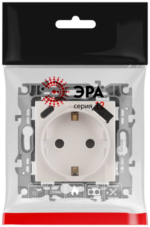 Розетка ЭРА Серия 12 12-4108-15 2P+E 16A-250В со шторками с USB type-A+C 5В-3А перламутр Б0067767