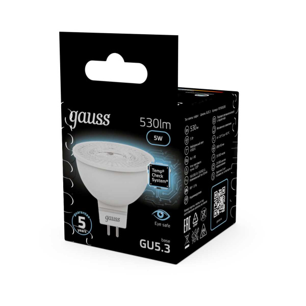 Лампа светодиодная Gauss GU5.3 5W 4100K матовая 101505205