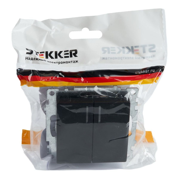 Выключатель двухклавишный Stekker Катрин с подсветкой черный GLS10-7102-05 39607