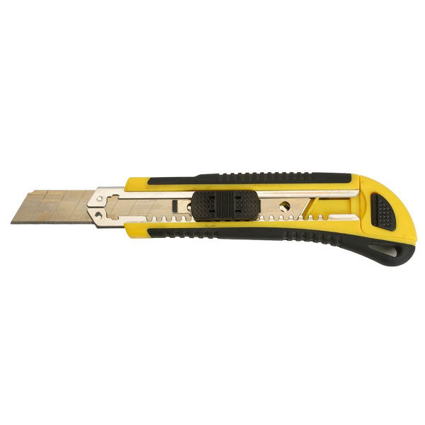 Нож строительно-монтажный Stekker, серии KMU с сегмент.лезвием (5 дополнительных),18 мм, желтый/черный KMU-1 49619