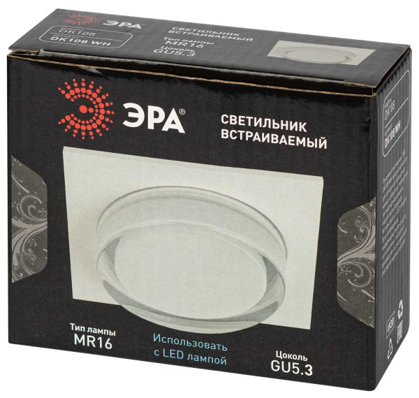 Светильник встраиваемый декоративный ЭРА DK108 WH под лампу MR16 GU5.3 белый Б0058398