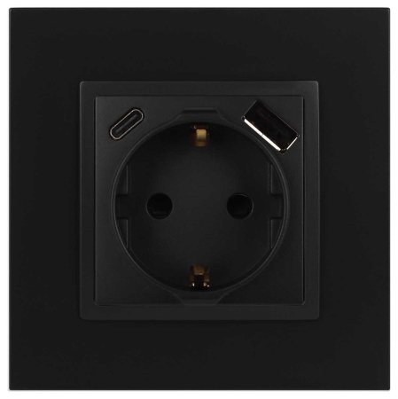 Розетка ЭРА Elegance 14-4108-05 2P+E 16A-250В со шторками с USB type-A+C 5В-3А антрацит Б0067724