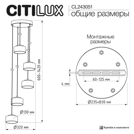 Подвесной светильник Citilux Espace CL243051