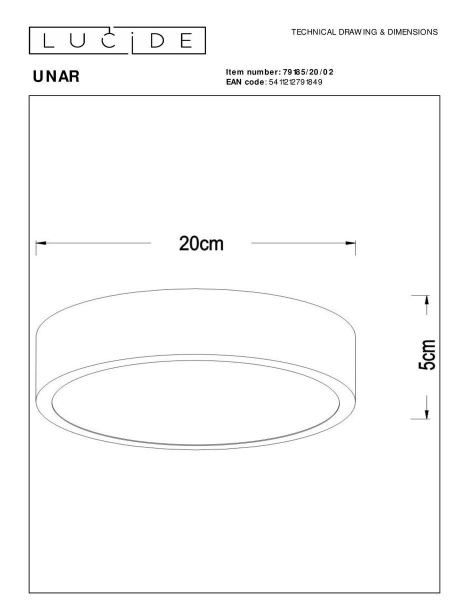 Потолочный светодиодный светильник Lucide Unar 79185/20/02