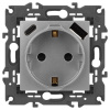 Розетка ЭРА Elegance 14-4108-03 2P+E 16A-250В со шторками с USB type-A+C 5В-3А алюминий Б0067741