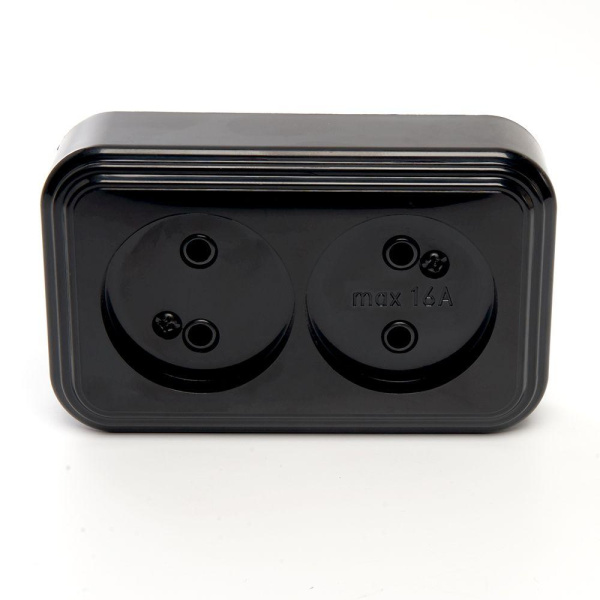 Розетка двойная 2P Stekker Брест черный PST16-30-20 39694