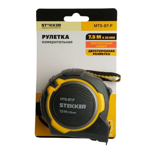 Рулетка, 7,5 м х 25 мм, магнит, II класс точности, двухстороннее нанесение, Stekker MTS-87-P 50211
