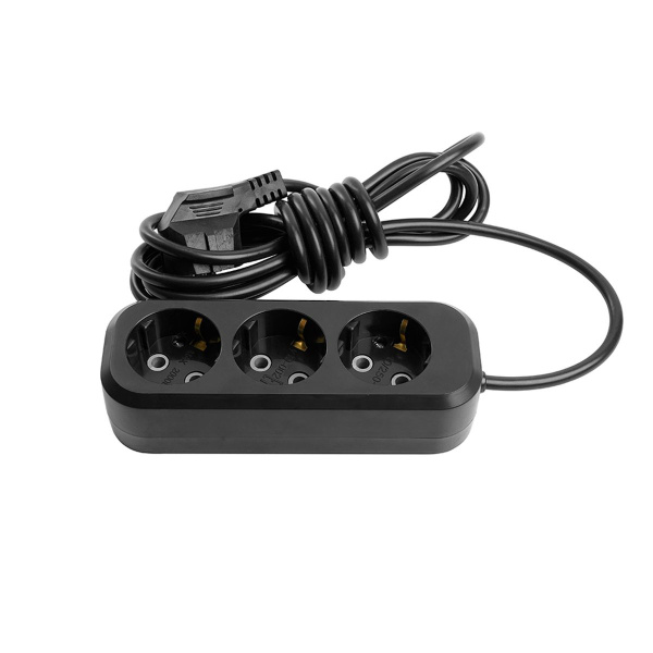 Удлинитель 3-местный б/з Stekker, HM01-31-02, 2м, 3x0,75 Home (У10-002),черный 50418