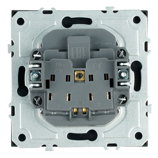 Розетка 1-местная с з/ш, с/з (механизм), СЗК, Stekker, 250В, 16А Эмили, RST16-5110-05ZK, черный уголь, soft touch 50251