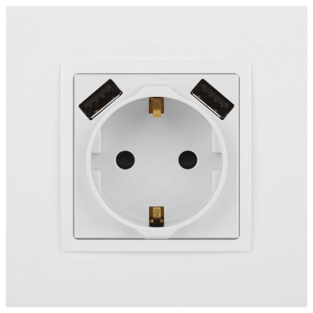 Розетка ЭРА Elegance 14-4109-01М 2P+E 16A-250В штор. с 2xUSB 5В-3А белый матовый Б0065773