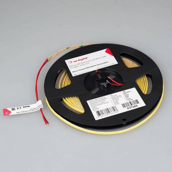 Светодиодная лента Arlight 7,5W/m 600LED/m CSP теплый белый/белый 5М COB-X600-5mm 24V White-CDW 037686