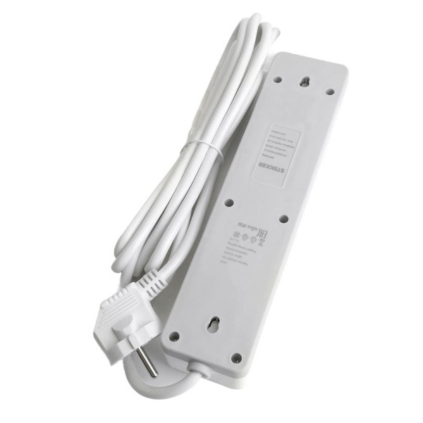 Сетевой фильтр 3-местный с/з Stekker HM20-31-03 3x1мм2, 3 м, 250В, 16А, серия Optima, белый 50087