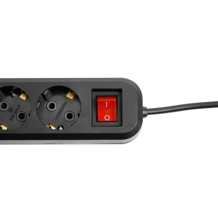 Удлинитель трехместный с/з с выключателем Stekker HM03-31-02 3x0,75, 2м Home (У10А-002), черный 50421