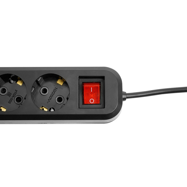 Удлинитель трехместный с/з с выключателем Stekker HM03-31-02 3x0,75, 2м Home (У10А-002), черный 50421