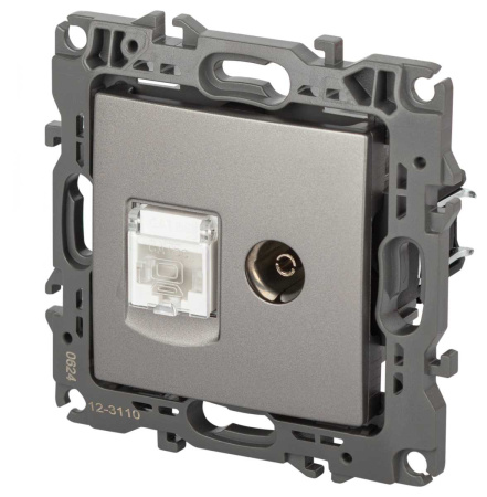 Розетка ЭРА Серия 12 12-3110-16 комбинированная RJ45+TV, титан Б0065646