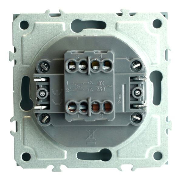 Переключатель перекрестный 1-клавишный (механизм), STEKKER, 250В, 10А, серия Эмили, RSW10-5110-10, платиново-серый, soft touch 49949