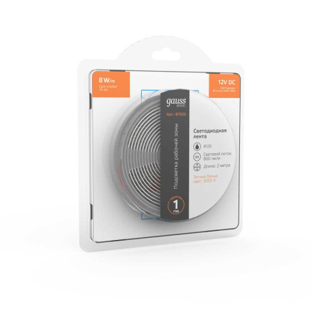 Светодиодная лента Gauss 8W/m 60LED/m 5050SMD теплый белый 2M BT020