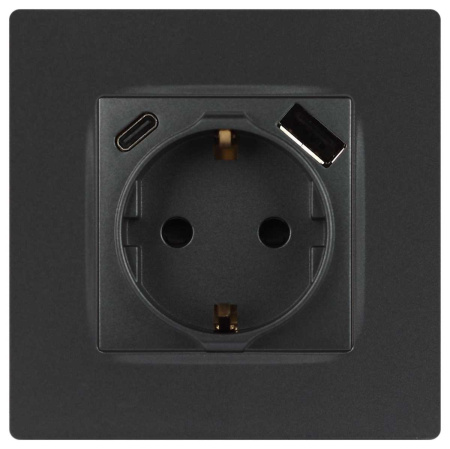 Розетка ЭРА Серия 12 12-4108-12 2P+E 16A-250В со шторками с USB type-A+C 5В-3А графит Б0067700