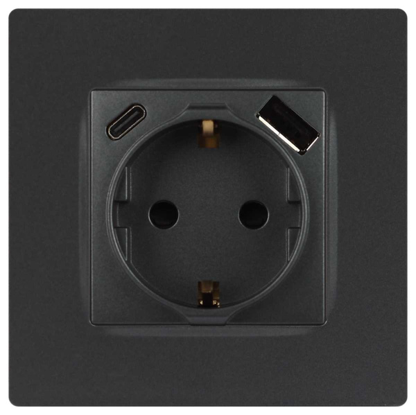 Розетка ЭРА Серия 12 12-4108-12 2P+E 16A-250В со шторками с USB type-A+C 5В-3А графит Б0067700