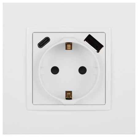 Розетка ЭРА Elegance 14-4108-01М 2P+E 16A-250В со шторками с USB type-A+C 5В-3А белый матовый Б0067710
