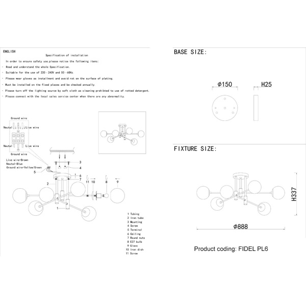 Потолочная люстра Crystal Lux Fidel PL6 Black