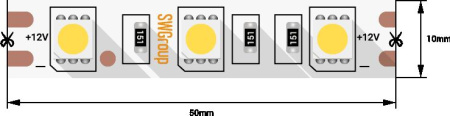 Светодиодная лента SWG 14,4W/m  60Led/m 5050SMD холодный белый 5M SWG560-12-14.4-UW-М 009263