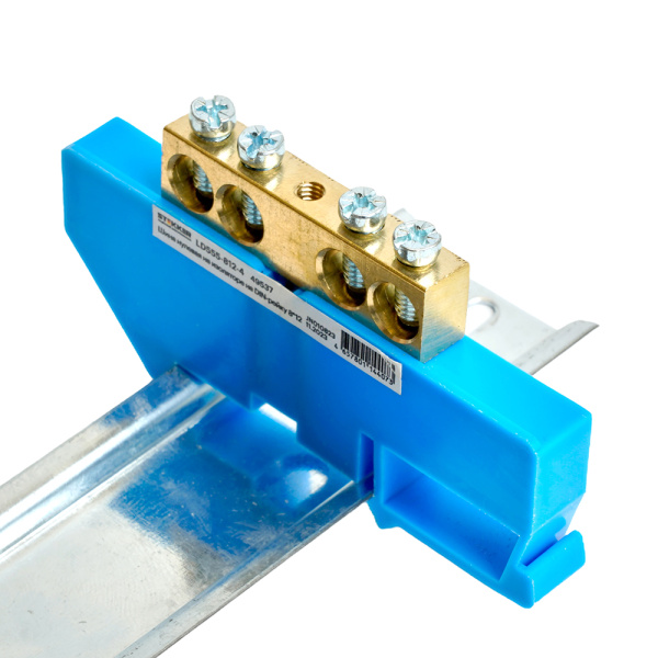 Шина"N" на изоляторе STEKKER 8*12 на DIN-рейку 4 вывода, синий,  LD555-812-4