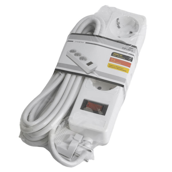 Сетевой фильтр 3-местный с/з Stekker HM20-31-05 3x1мм2, 5 м, серия Optima, белый 50088