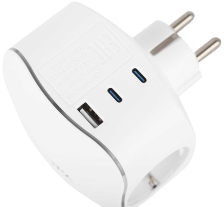 Разветвитель электрический ЭРА SP-3e-3USBAC-W на 3 розетки + 3 USB A+C с заземлением со шторками 16А белый Б0069081