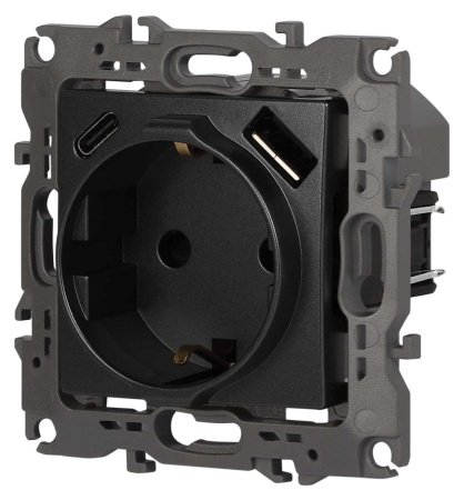 Розетка ЭРА Серия 12 12-4108-12 2P+E 16A-250В со шторками с USB type-A+C 5В-3А графит Б0067700