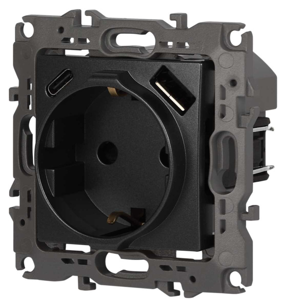 Розетка ЭРА Серия 12 12-4108-12 2P+E 16A-250В со шторками с USB type-A+C 5В-3А графит Б0067700
