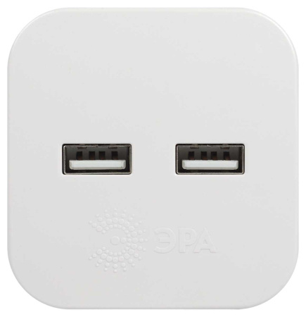 Разветвитель электрический ЭРА SP-2-USB-W на 2 розетки + 2xUSB 2400mA без заземления 10А белый Б0049531