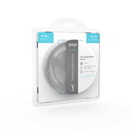 Светодиодная лента Gauss 10W/m 120LED/m 2835SMD нейтральный белый 3M BT038
