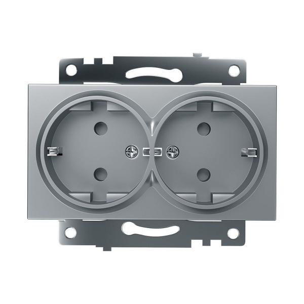 Розетка двойная 2P+PE Stekker Катрин со шторками серебро GLS16-7114-03 39584